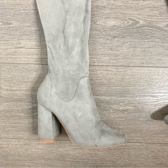 Cape Robbin Women's Suede Thigh High Boots Over the Knee Faux Block Heel Grey - Picture 8 of 12